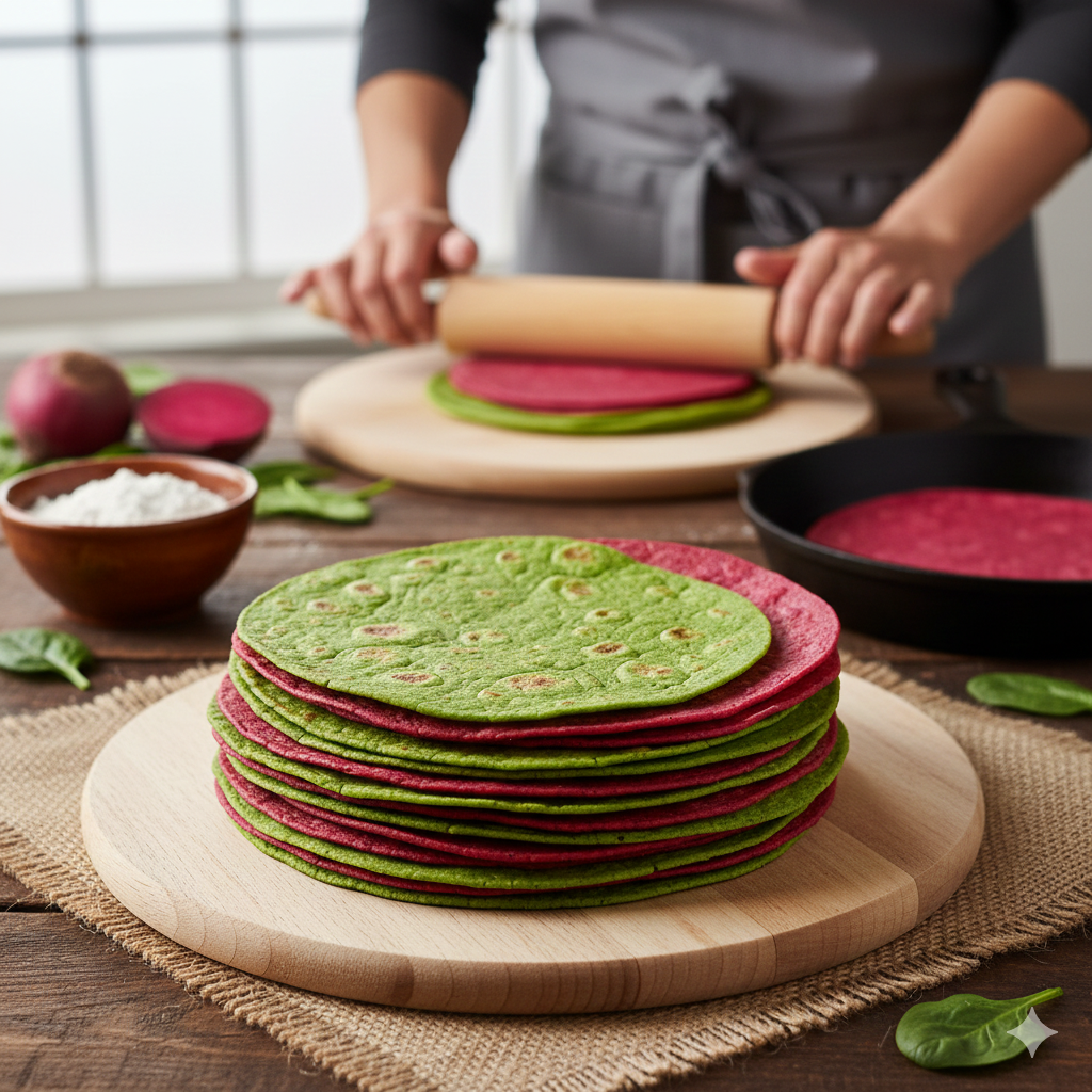 Coloured Flour Tortilla (Spinach, Beetroot)
